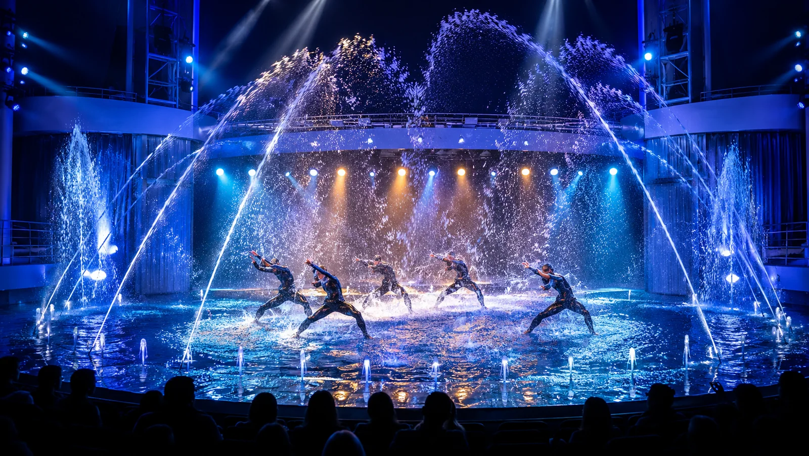 Aquatic performers in a cruise ship water show