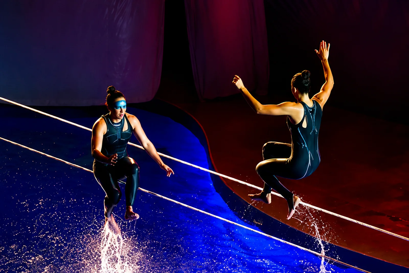 Aqua show performers jumping into the pool on a cruise ship